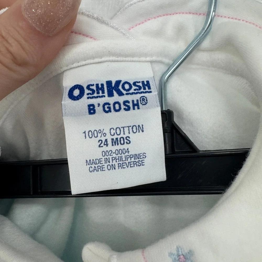Vintage OshKosh B'Gosh Overall Dress Floral Baby Blue Ruffle Top Long Sleeve